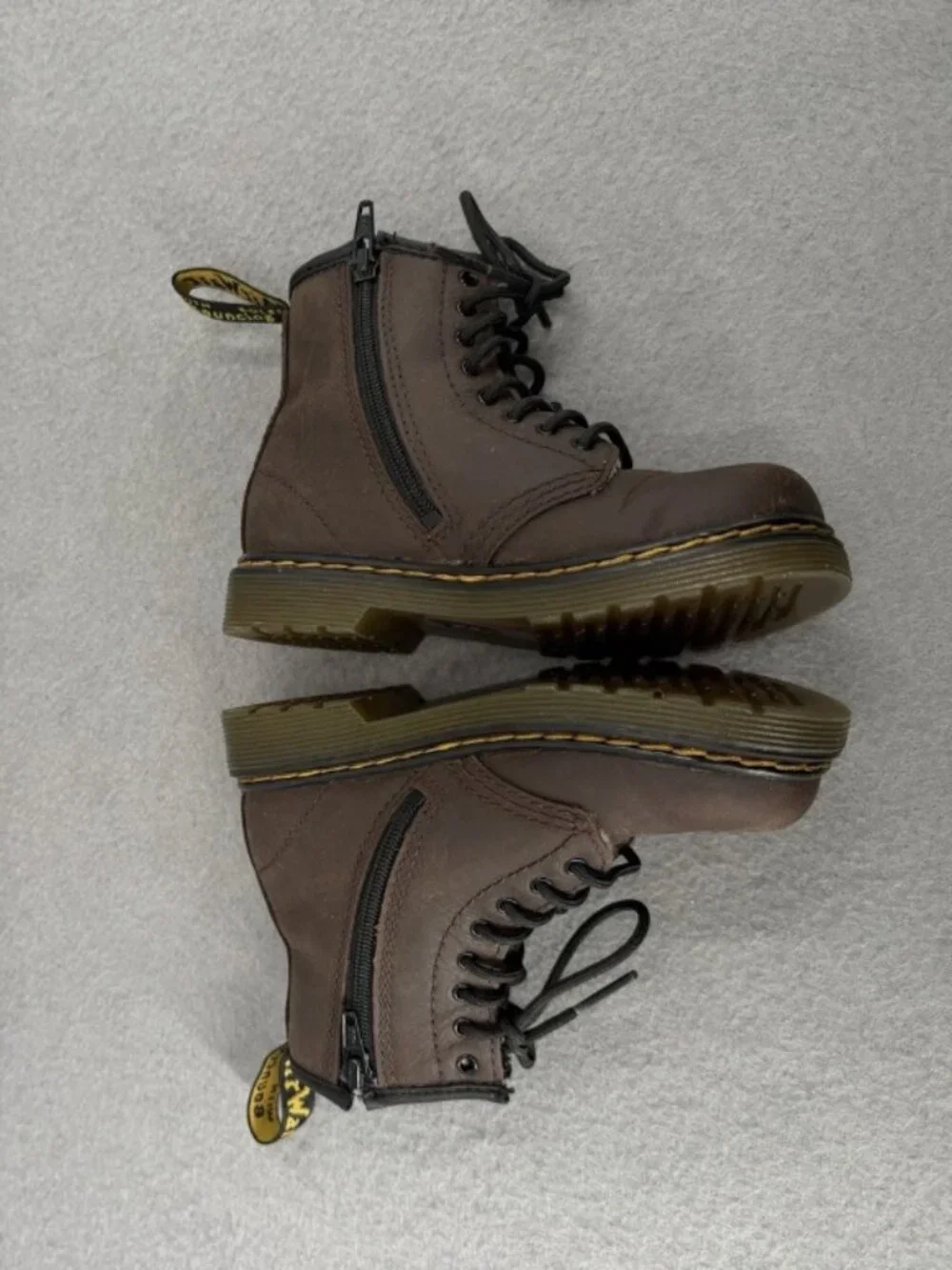 Dr. Martens Girl's Boots Size 9 Serena Brown Leather Faux Fur Lined Lace Up 1460